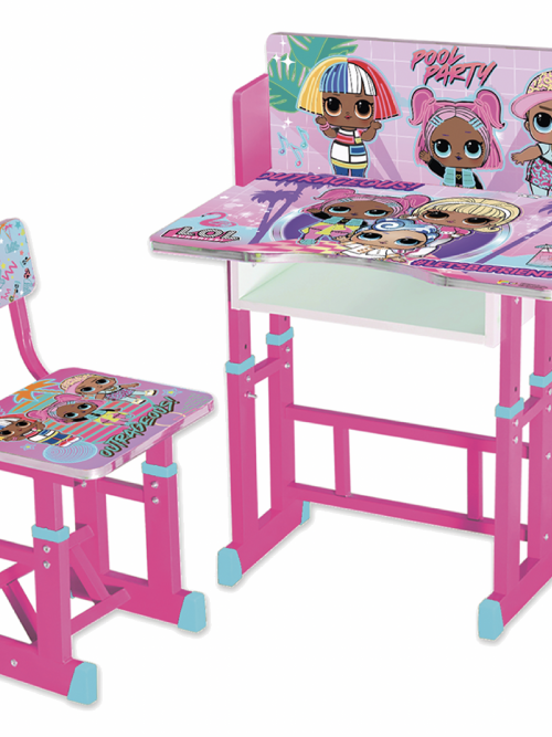 STUDY TABLE WITH OPENED DRAWER + CHAIR LOL DESIGN FOR KIDS