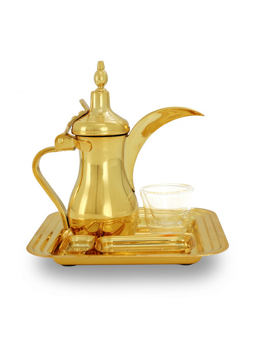 طقم تقديم القهوة العربية  لون ذهبي 5 قطع