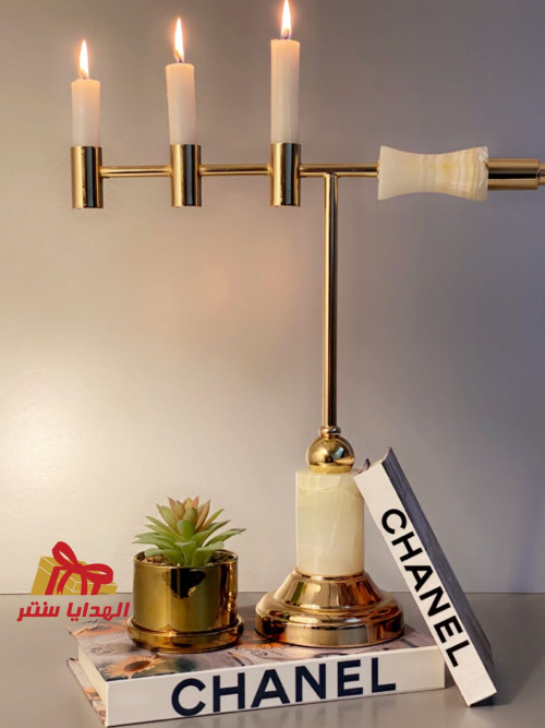 Gold/Marble Candlestick with Round Base