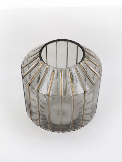 Gray glass vase / golden stripes