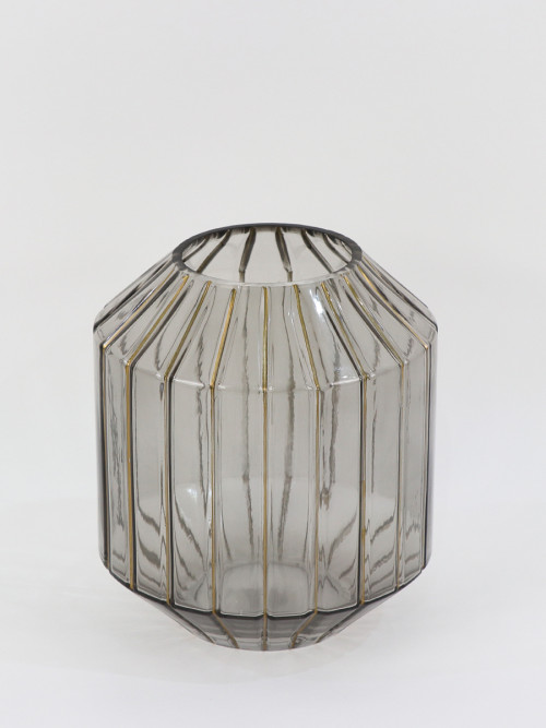 Gray glass vase / golden stripes