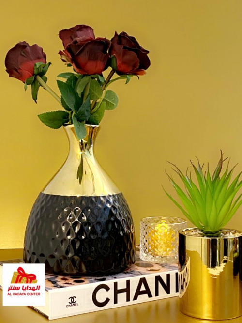 Ceramic flower d black/golden modern vase 20 cm