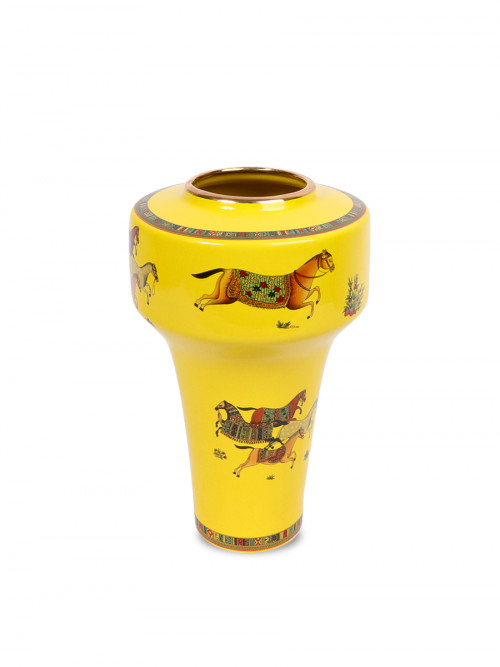 Yellow vase with drawings of horse, ceramic s