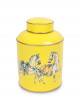 Yellow ceramic vase with horse drawings with lid