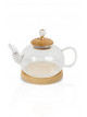 إبريق شاي زجاج مُقاوم للحرارة شفاف بقاعدة خشبية مقاس 950مل
