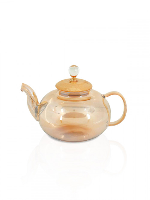 إبريق شاي زجاج مُقاوم للحرارة شفاف بقاعدة خشبية مقاس 450مل