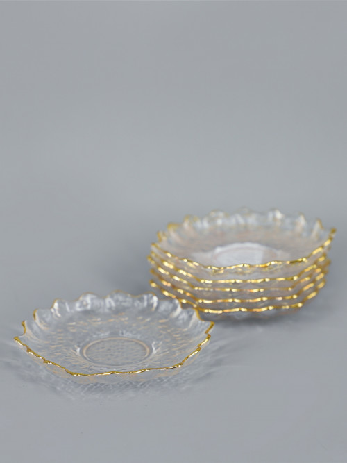 Clear glass cup base with golden edges Size: 10 cm