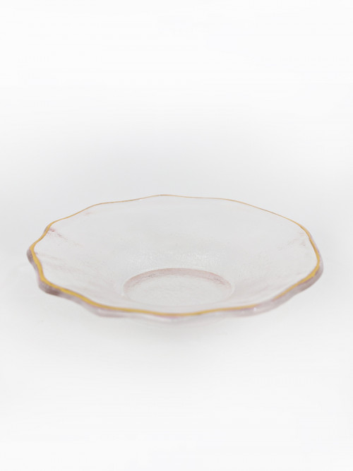 قاعدة فنجان زجاج شفاف بحواف ذهبي مقاس: 10 سم