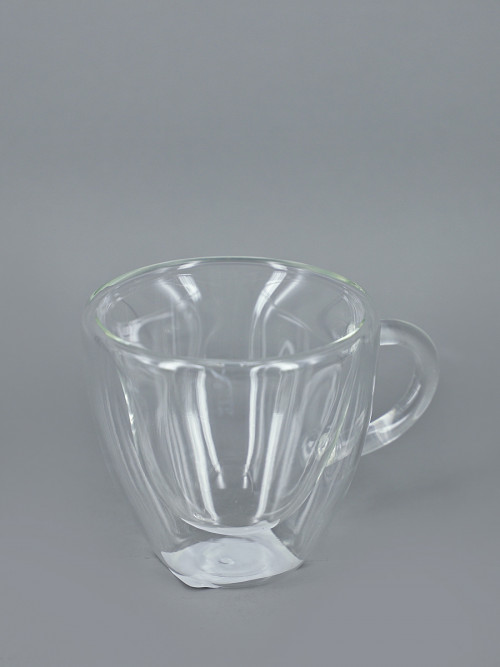 Double layer transparent glass cup with handle Volume: 180 ml