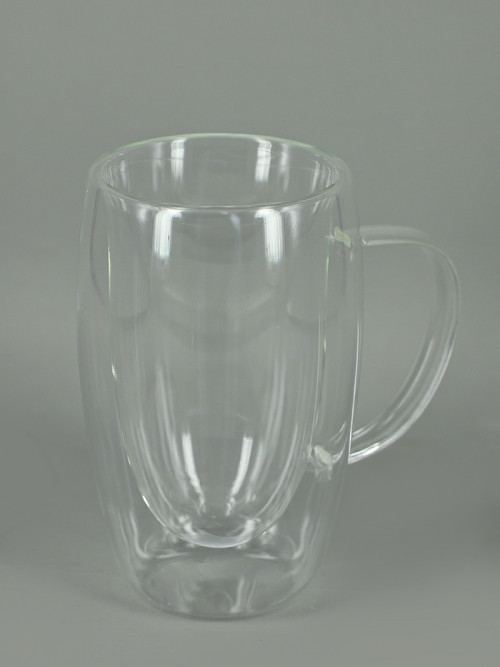 Double layer transparent glass cup with handle Volume: 330 ml