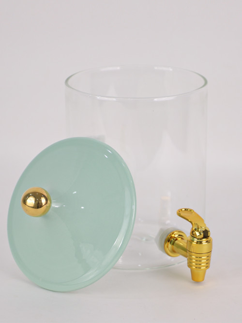 Gold Metal Stand Juice Dispenser with Green Ceramic Cover Capacity: 2.640 Liters