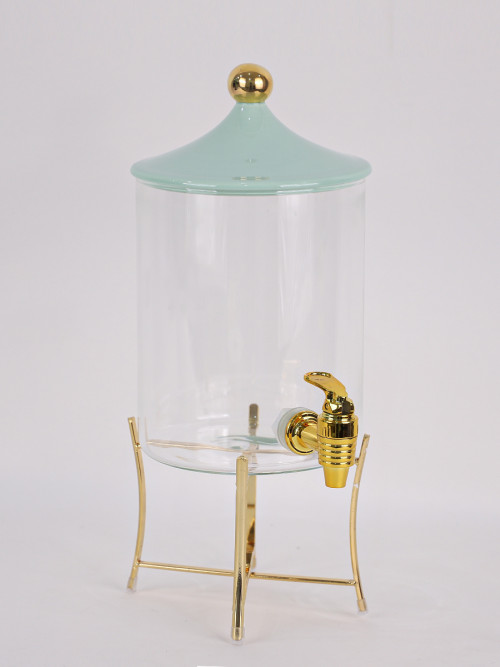 Gold Metal Stand Juice Dispenser with Green Ceramic Cover Capacity: 2.640 Liters