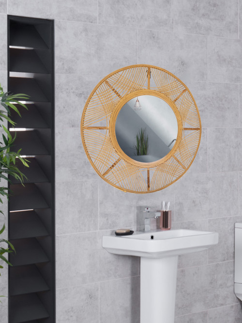 Round wall mirrors with wooden frame