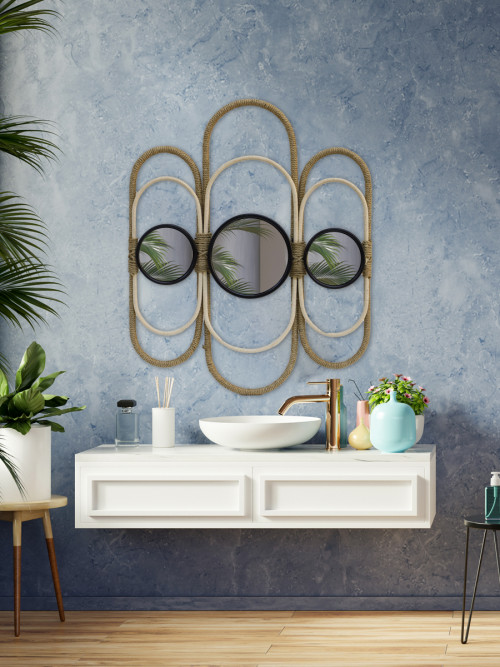 Stylish metal wall mirror lined with porcelain, rectangular shape, size: 50*61 cm