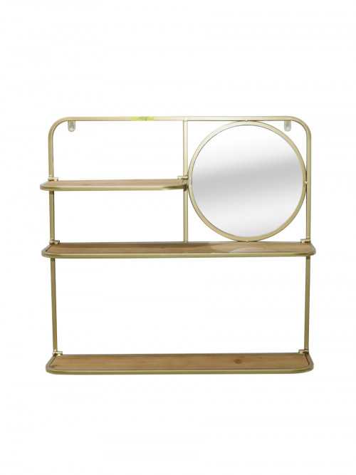Gold Plated Metal Wall Shelf With Mirrors Size 61 Cm X - Gold Metal Wall Shelf With Mirror