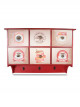 Wooden wall shelf, red color, with 6 drawers and 3 metal hangers, size: 25 * 43 * 55 cm
