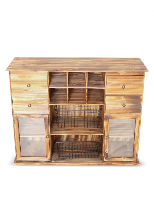 Wooden wardrobe 4 drawers 2 doors 3 shelves 2 baskets size 35 * 100 * 76 cm