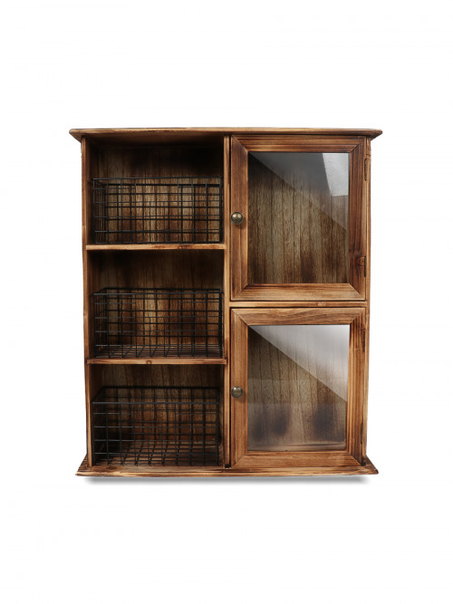 Wooden wardrobe 2 doors 3 shelves 3 baskets Size: 17 * 63 * 56 cm
