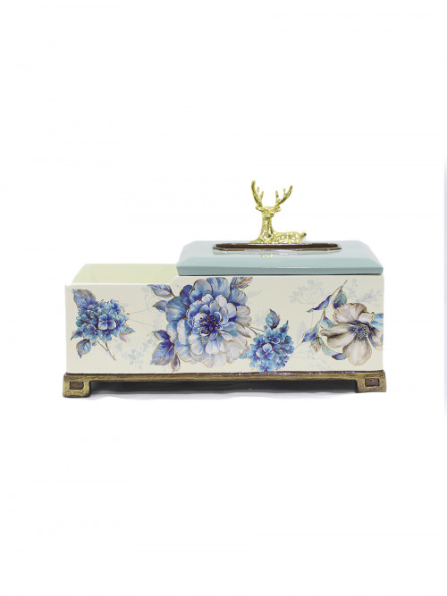 Modern decorated tissue box with 2 digits and a turquoise cover