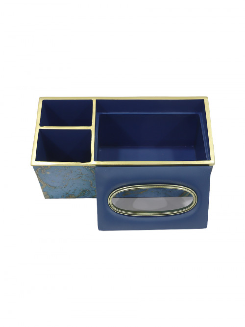 Modern blue marble tissue box with golden edges