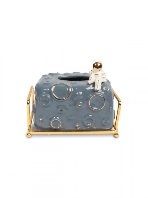 Ceramic tissue box with golden base