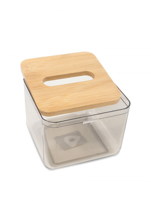 Plastic Tissue Box With Wooden Lid, Clear Storage Boxes With Wooden Lids