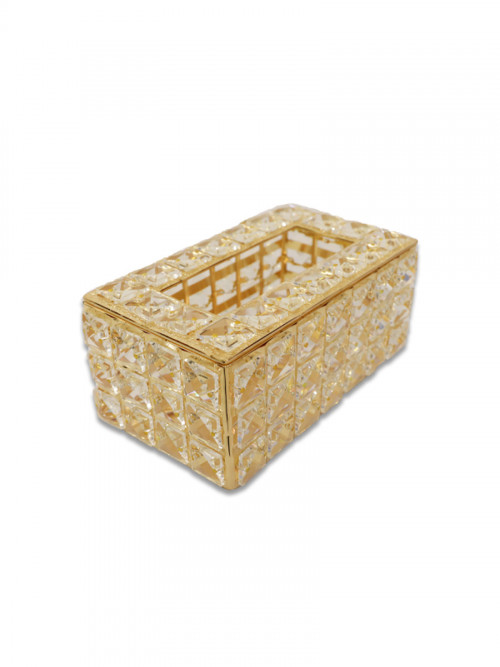 Gold crystal wastebasket and tissue box set