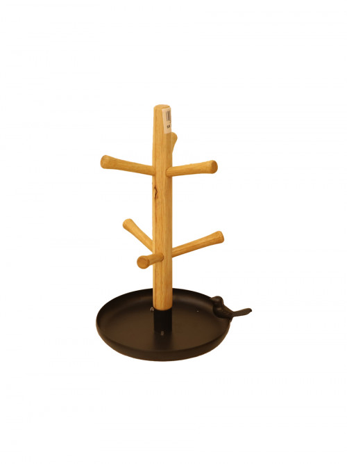 Wooden glasses stand with a black metal base