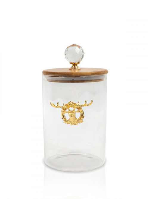 Transparent glass nuts box with wooden lid size 12*10cm