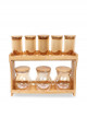 Set of clear glass spices with wooden lid and wooden stand 9 pieces