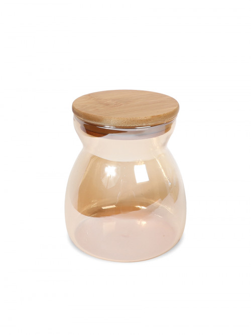 Set of clear glass spices with wooden lid and wooden stand 8 pieces