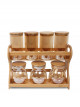 Set of clear glass spices with wooden lid and wooden stand 8 pieces