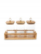 Set of clear glass spices with wooden lid and wooden stand 4 pieces
