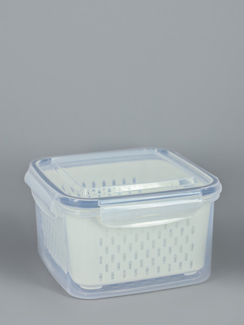 وعاء تخزين طعام مزود بمصفاة وغطاء شفاف 