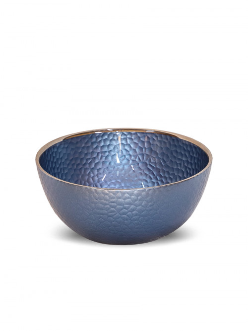 Blue ceramic bowl with golden edges