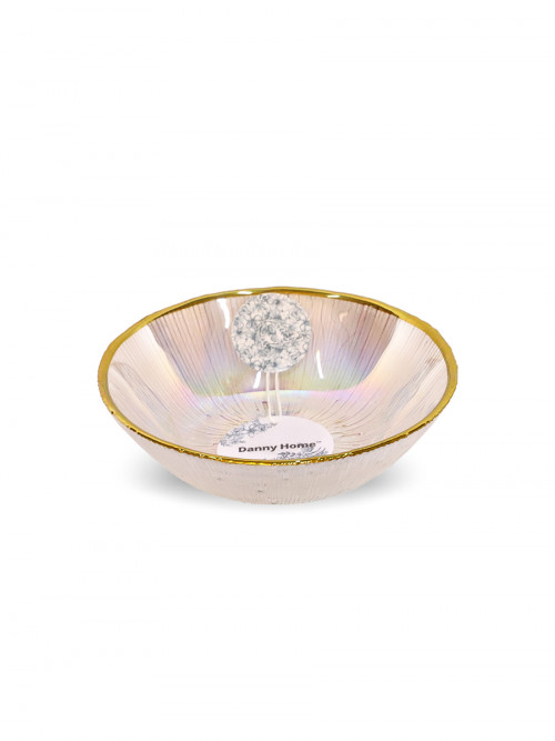 Transparent glass dish with golden edges size 14 cm