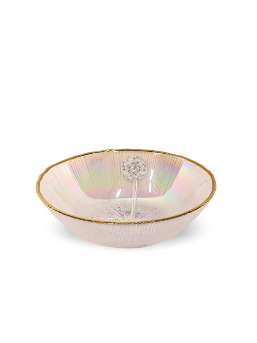 Transparent glass dish with golden edges size 25 cm