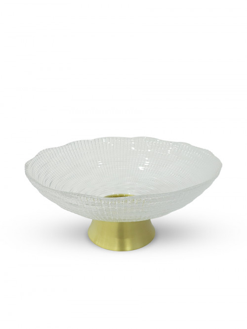 White glass fruit bowl with golden base Size: 25*11cm
