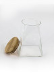 Glass jar with a wooden lid, airtight, innovative square design, transparent 10.5*10.5*15 cm