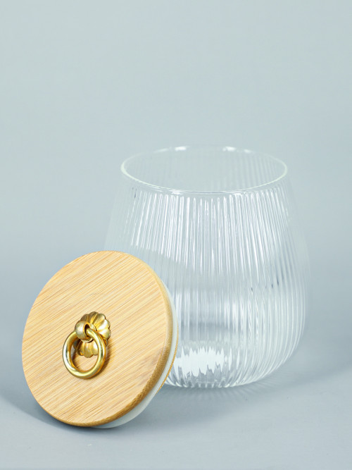 Clear glass jar with wooden lid 10*11 cm