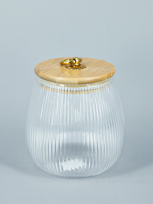 Clear glass jar with wooden lid 10*11 cm
