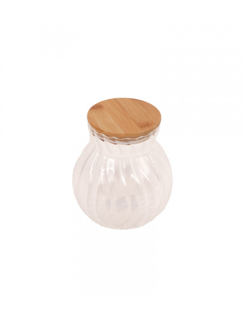 Transparent glass jar with wooden lid 17*10cm