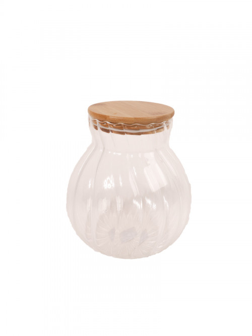 Transparent glass jar with wooden lid 17*10cm
