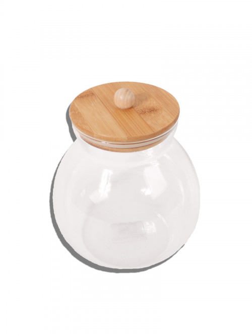 Clear glass jar with wooden lid 16*10cm