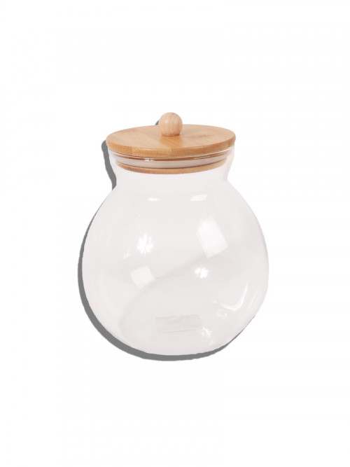 Clear glass jar with wooden lid 16*10cm