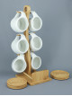 Wooden stand with 6 cups and saucers, size: 36 * 15 cm