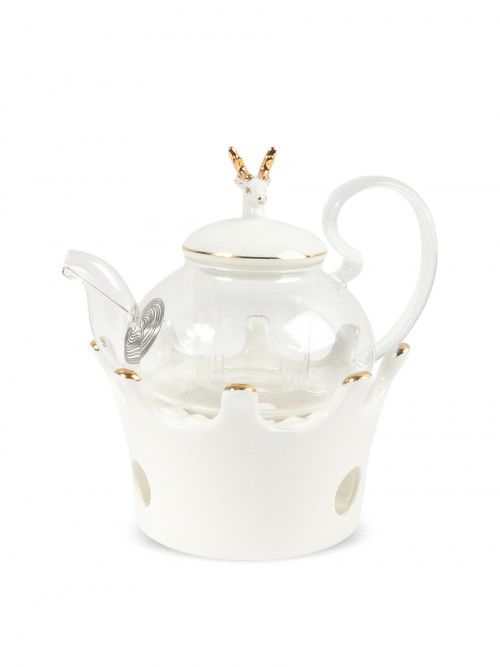 15 Pieces Glass Teapot Set 800ml Tea Set with 6 Double Wall Glass Tea Cups, Borosilicate Glass Teapot with Removable Glass Strainer Bottom White/Clear