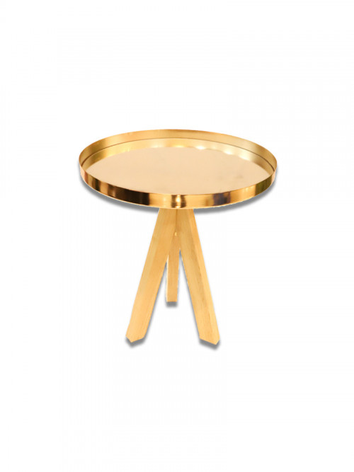 Mirror surface stand with wooden legs, circular shape