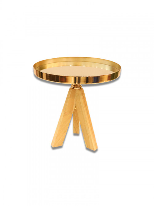Mirror surface stand with wooden legs, circular shape