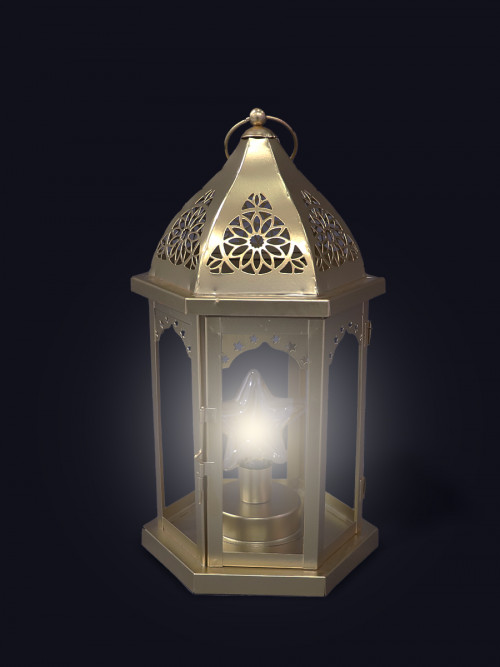 Gold hexagonal metal lantern with star lamp 19*34cm